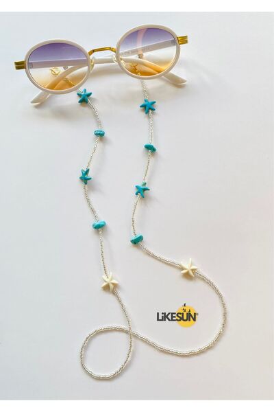 LiKESUN HOME حبل ونظارات نسائية من الحجر الطبيعي مطرز باللون الفيروزي الفيروزي