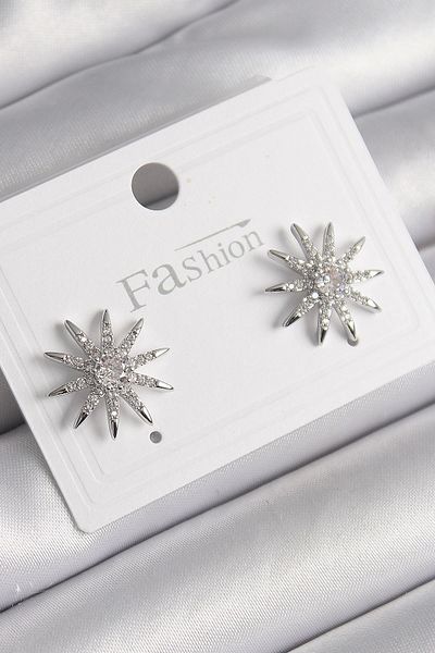 Clariss Brass Silver Color Zircon Stone Star Model Women's Earrings