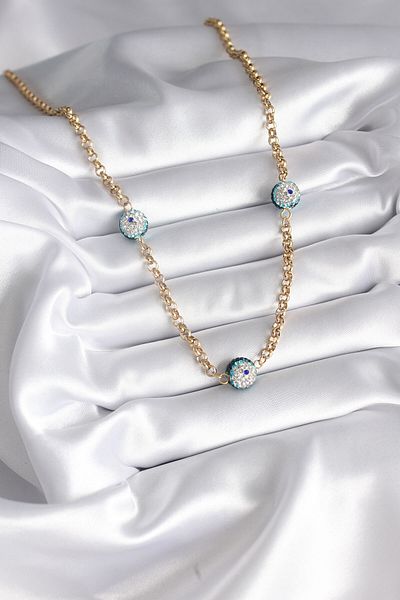 sinerjim 316L Steel Special Series Gold Color Stone Evil Eye Beads Women's Necklace
