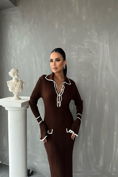 kamacibutik Rochie tricotată cu mâneci volante cu guler polo (compatibilă cu ...