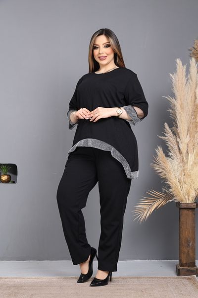 HÜLYA BUTİK Plus Size Women's Sleeve and Skirt Glitter Capricol Blouse