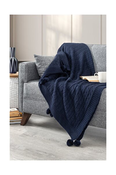 ART ÇEYİZ Pompom Knitted Knitted Tv Blanket (Sofa Shawl)