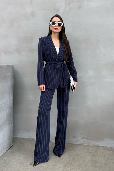 msm fashion Csíkos öves blézer és nadrág női szett