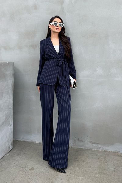 msm fashion Csíkos öves blézer és nadrág női szett