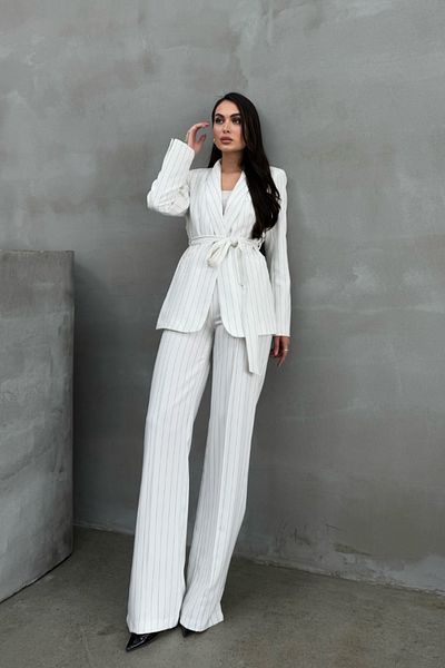 msm fashion Csíkos öves blézer és nadrág női szett