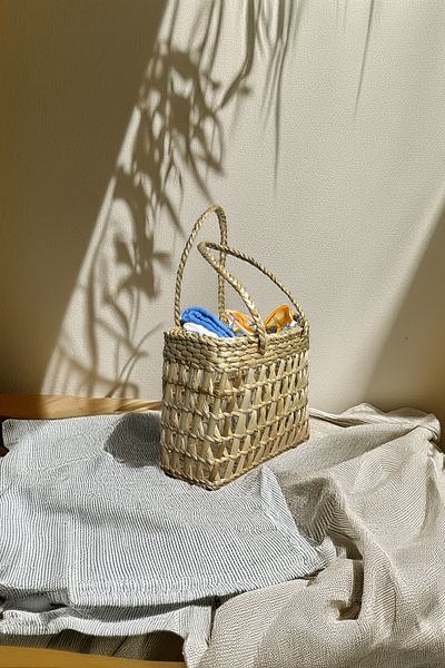 HAKİCİ Φυσική χειροποίητη τσάντα παραλίας πολλαπλών χρήσεων με ψάθινη λαβή