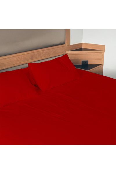 PureText Purecomfort Red Double Natural Cotton Fitted Sheet Set - 160X200 35 cm Height