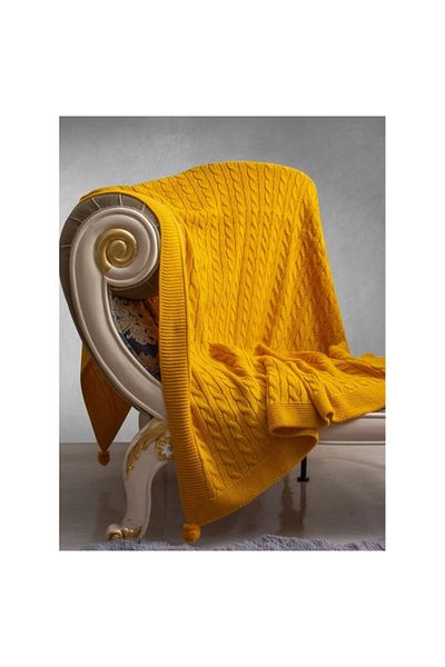 ART ÇEYİZ Pompom Knitted Knitted Tv Blanket (Sofa Shawl)