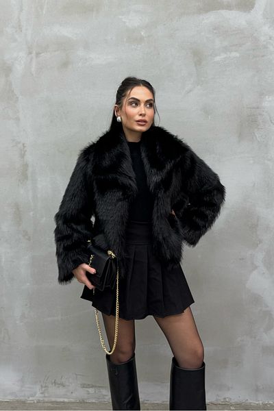 msm fashion Women's Black Wide Collar Lined Hook Closure Premium Fur