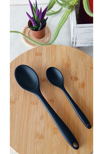 TARIK HOME 28-20cm Ultra Hard Tip High Heat Resistant Silicone Serving Spoon Set of 2