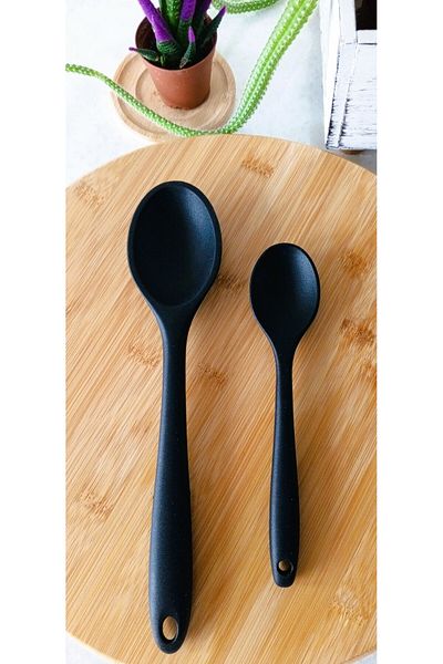 TARIK HOME 28-20cm Ultra Hard Tip High Heat Resistant Silicone Serving Spoon Set of 2