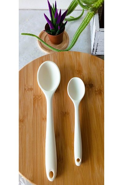 TARIK HOME 28-20cm Ultra Hard White Silicone Serving Spoon - High Heat Resistant Set of 2