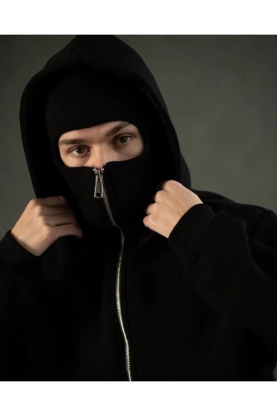LAND MODA Φούτερ Ninja Unisex με μάσκα χιονιού Ζακέτα με 2 νήματα χοντρό φλις