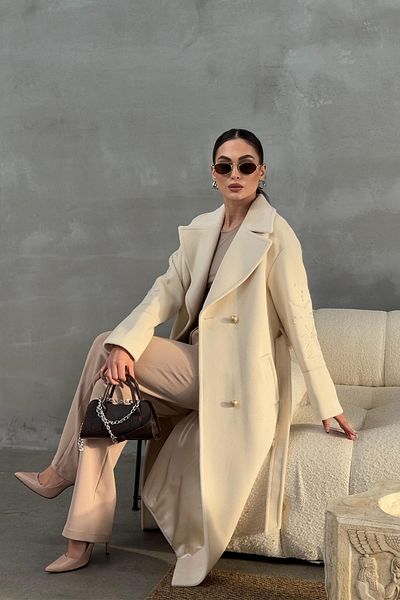 Olcay Oversize kabát s detailem výšivky - EKRU 3085