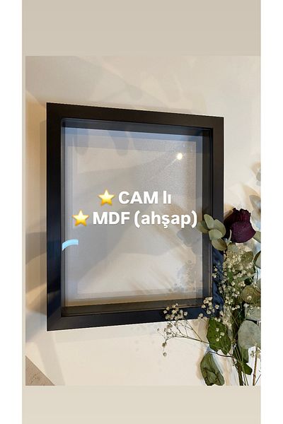 Sevcan sanat atölyesi 25x30x3 black FLAT glass memory frame keepsake flower rose box
