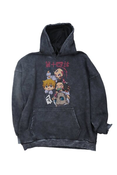 Fuddy Moda Demon Slayer Anime Oversize Mini Hoodie - Φούτερ με κουκούλα Unise...