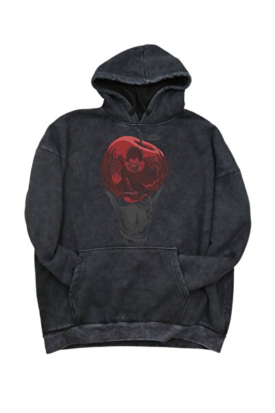 Fuddy Moda سويت شيرت بغطاء للرأس مطبوع عليه Ryuk كبير الحجم، هوديي عتيق مطبوع...