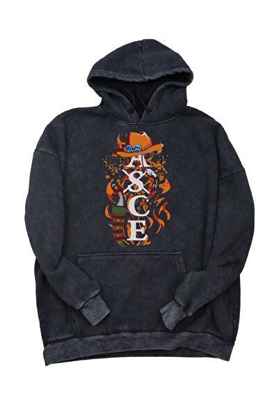 Fuddy Moda Hanorac unisex vintage cu glugă cu imprimeu One Piece Ace