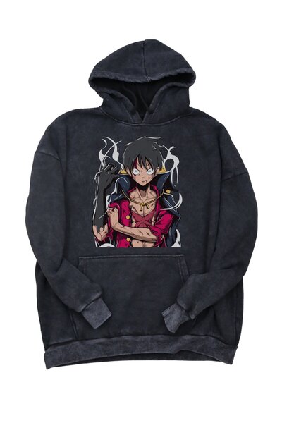 Fuddy Moda Φούτερ με κουκούλα Monkey D. Luffy με στάμπα - One Piece Anime Hoodie
