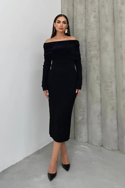 msm fashion Rochie Femei Tricoturi Lungi Iarna Guler Madonna Rochie Creion Lycra