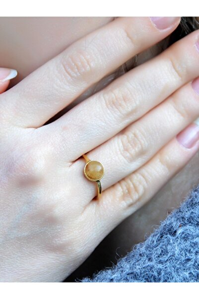 esha Doğal Taş Sitrin Yuvarlak Doğal Taşlı Altın Kaplama Ayarlanabilir Kadın ...