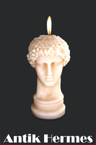 FANTASTİK SANAT ATÖLYESİ Krem Renk Antik Hermes Büstü Vanilya Kokulu Dekoratif Hediyelik Mum - 9 Cm