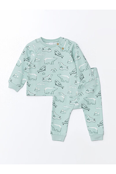 LC Waikiki Crew Neck Printed Baby Boy Cardigan and Trousers Set of 2