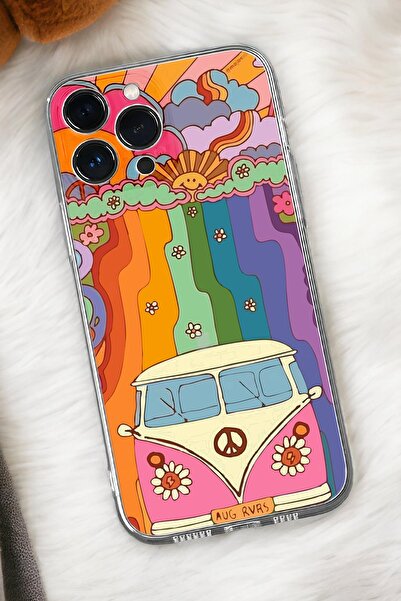 mooodcase iPhone 16 Pro Max Uyumlu Sevimli Karavan Desenli Premium Silikonlu Şeffaf Telefon Kılıfı