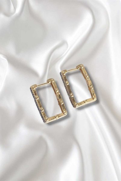 REBORN DESIGN Brass Gold Color Zircon Stone Rectangular Model Serenay Earrings