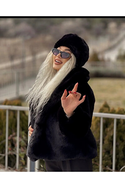 Luminos Butik Siyah Peluş KALPAK ŞAPKA | Suni Kürklü Kışlık Kadın Şapkası SPK1146