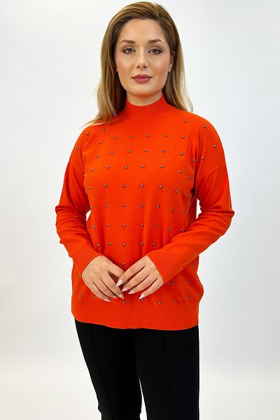 Ayda Triko Stand Collar Pearl Embellished Women's Clothing Hijab Clothing Knitwear Sweater