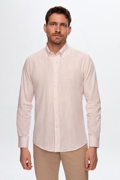 D'S Damat Slim-Fit-Hemd in rosa Leinenoptik