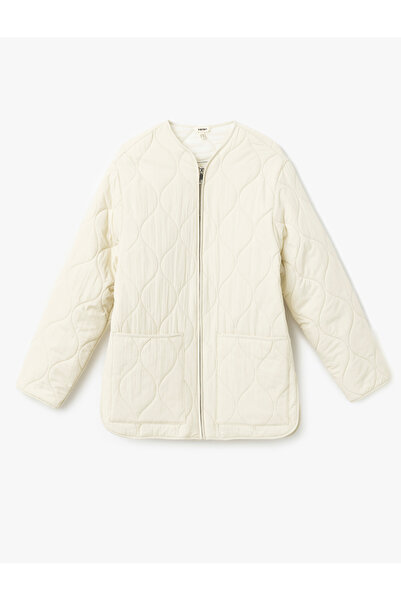 Koton Übergroßer gesteppter Mantel mit Reißverschluss und Taschen