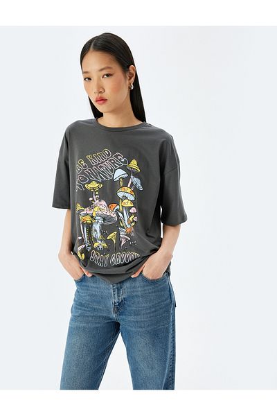 Koton Printed Oversize Crew Neck Short Sleeve T-Shirt