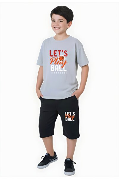 YA KO KİDS Let's Play Printed Boys' Short Sleeve Double Pocket Capri Bottom-Top Suit