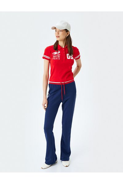 Koton Polo Neck Buttoned College Printed Short Sleeve T-Shirt