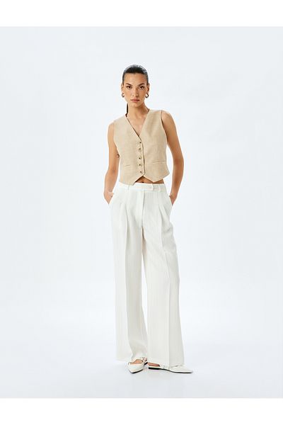 Koton V-Neck Buttoned Blazer Vest with Belt Detail on the Back