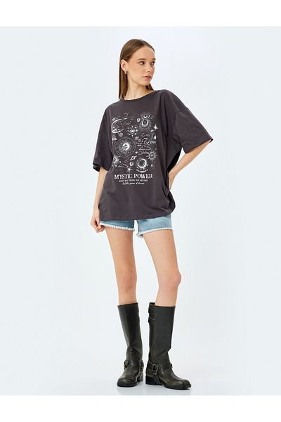 Koton Mystic Printed Crew Neck Short Sleeve Oversize T-Shirt