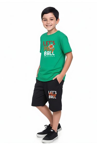panios kids Play Ball Printed Boy's Short Sleeve Double Pocket Capri Bottom-Top Set