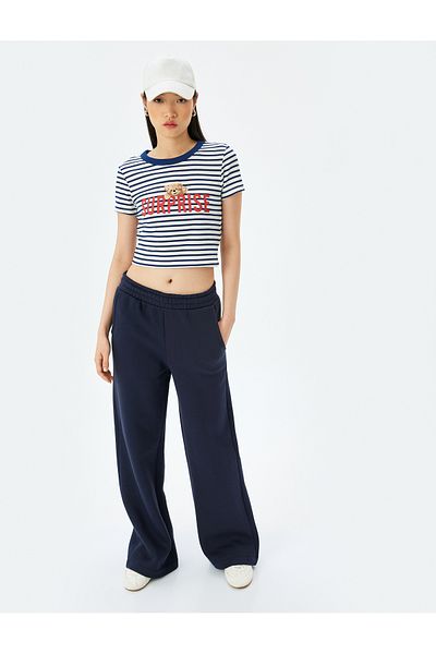 Koton Tricou cu mânecă scurtă, slim fit, cu gât roșu, albastru bleumarin, pentru femei 5sal10120ık