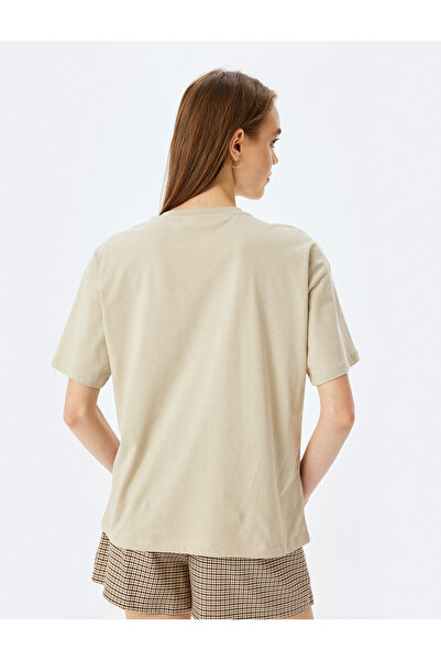 Koton Koala Κεντημένο κοντομάνικο μπεζ γυναικείο T-shirt 5SAL10133IK