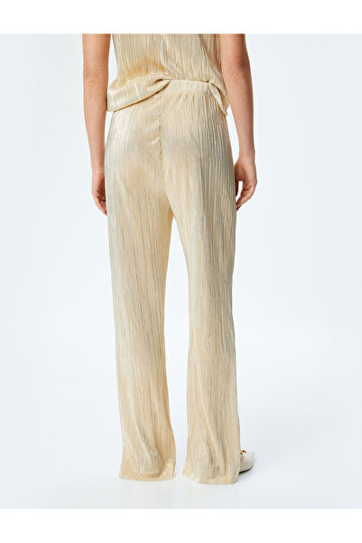 Koton Beli Bağlamalı Yüksek Bel Parlak Piliseli Palazzo Pantolon