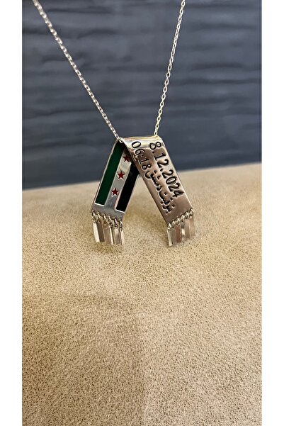 VİZZARO Özgürlük Tarihi ve saatı ile Suriye bayrağı ,El yapılır Gümüş 925 ayarı