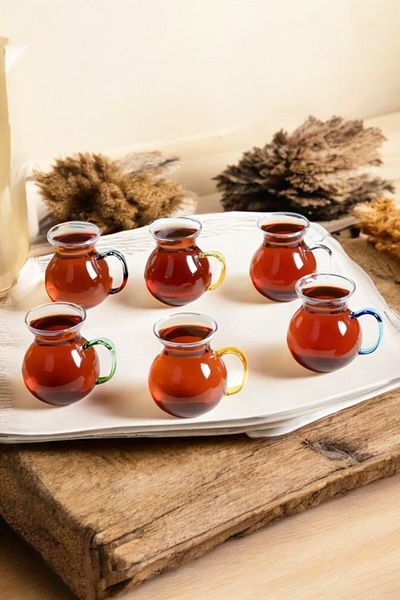 Rossel Premium Set of 6 Chubby Glasses with Colorful Handles -10881