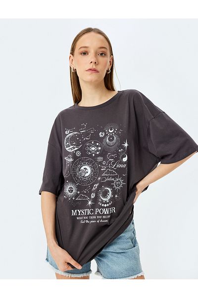 Koton Mystic Printed Crew Neck Short Sleeve Oversize T-Shirt