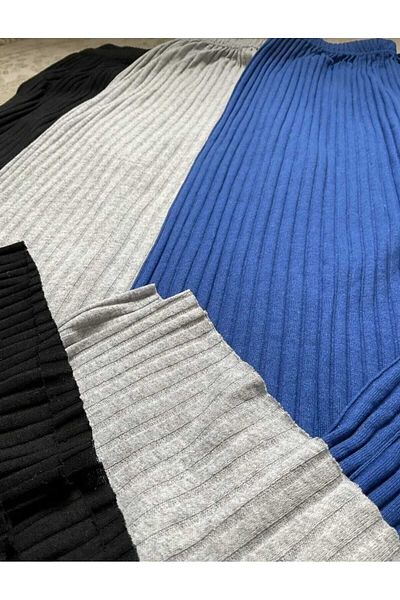 Asel Women's 3-Piece Pajamas Set - Black, Sax Blue, Gray Ribbed Report Pants & Sweatpants Casual Homewear