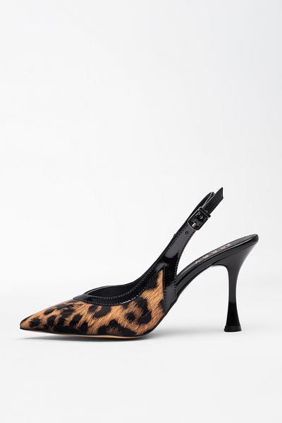 Tasarım Pantofi din piele neagră cu model leopard, cu toc trandafir
