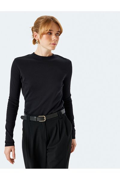 Koton Tricou de bază din bumbac, ușor, cu guler ridicat, cu mânecă lungă