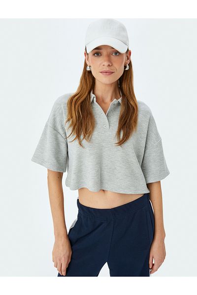 Koton Modal Comfortable Fit Short Sleeve Polo Neck Crop T-Shirt