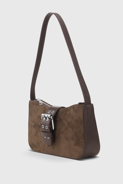 Housebags Women's Suede Dark Brown Buckle Shoulder Bag 268